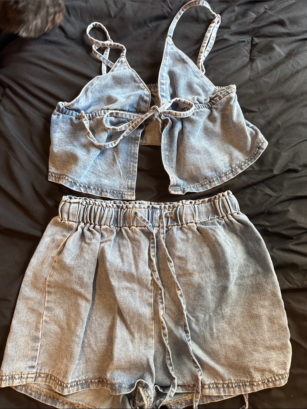 SHEIN Light Wash Denim Drawstring Shorts